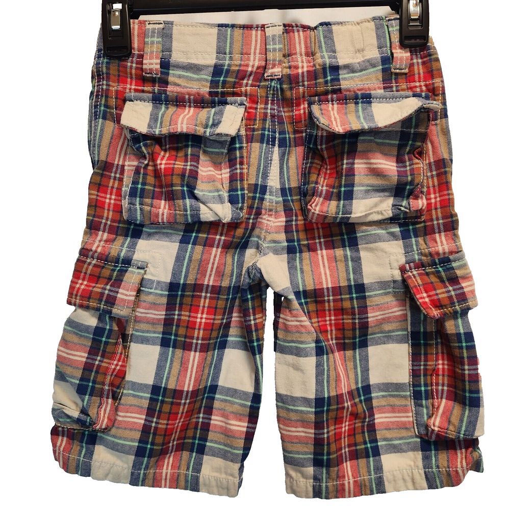 Mini Boden Boys Multicolored Plaid Cargo Shorts Size 8Y Adjustable Waist Cotton - Picture 2 of 7